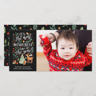 Forest Friends   Black   Photo Holiday Card