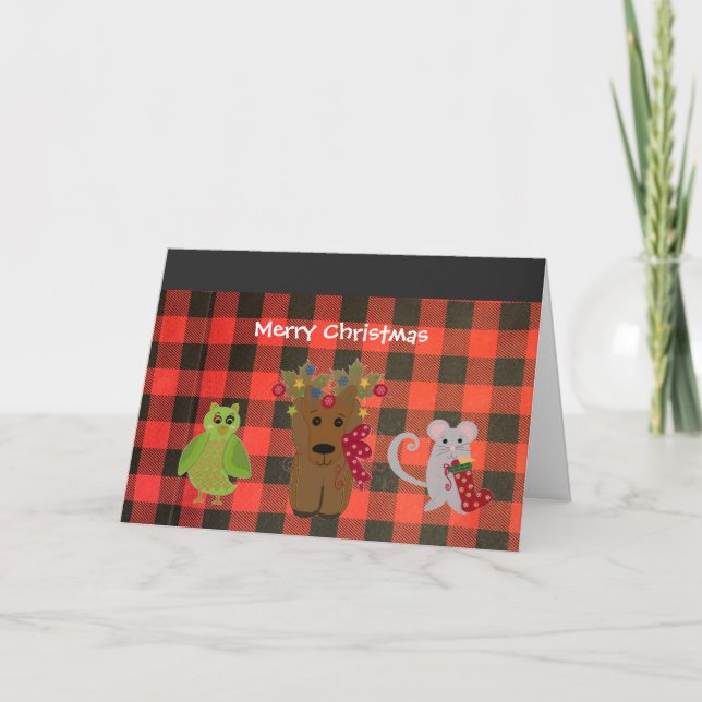 Forest Friends Cartoon Christmas Holiday Card (Front)