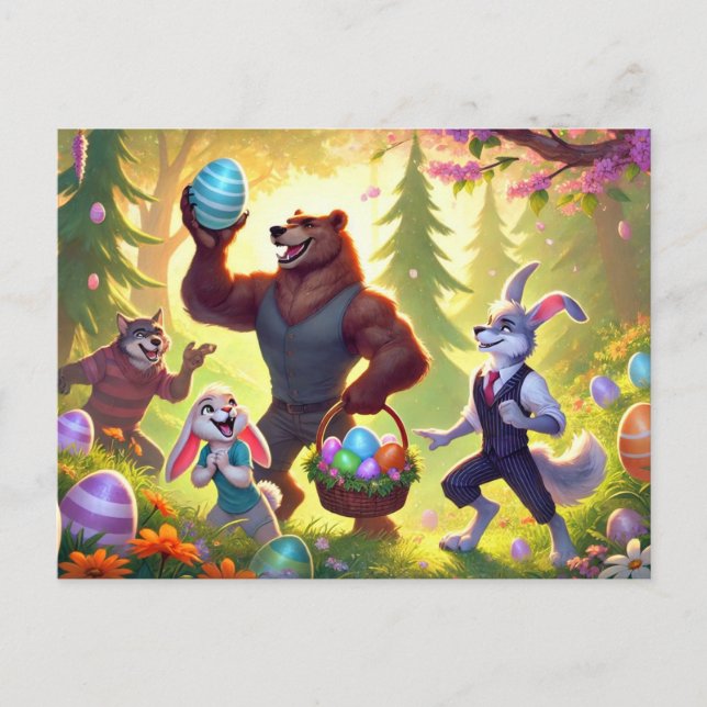 Forest Friends’ Easter Egg Celebration Holiday Postcard (Front)