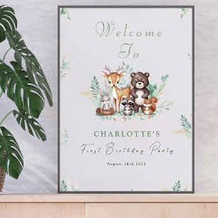 Forest Friends first birthday welcome sign