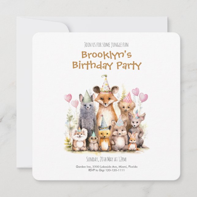 Forest Friends Flat Card Birthday Party Invitation (Front)
