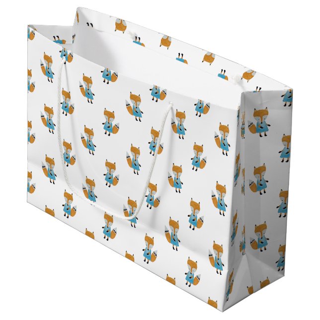 Forest Friends Fox All-Over Repeat Pattern Large Gift Bag (Front Angled)