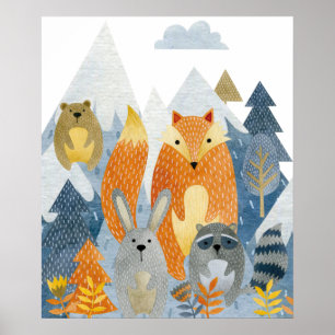 Forest friends in the mountain poster