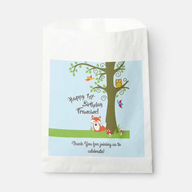 Forest Friends Woodland Cute 1st Birthday Party Favour Bag (Front)