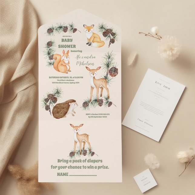 Forest Friends & Woodland Greenery Baby Shower All In One Invitation (Creator Uploaded)