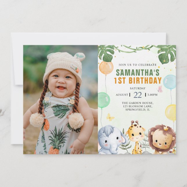 Forest Friends Woodland Kids Photo Birthday Invitation (Front)