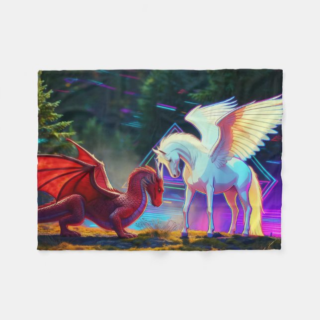 Forest Friends - Young Dragon and Young Pegasus Fleece Blanket (Front (Horizontal))