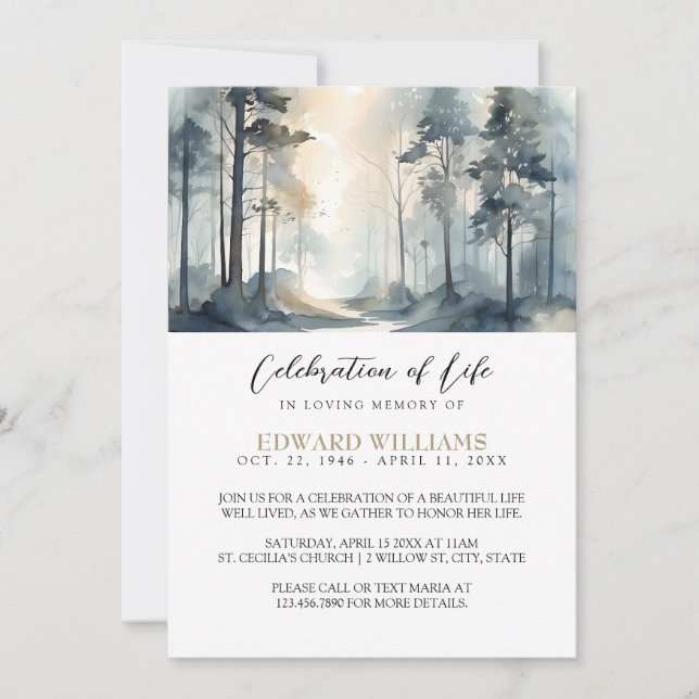 Forest Funeral Celebration of Life Photo Invitation (Front)