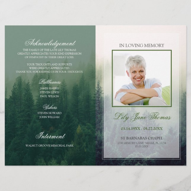 Forest Funeral Program Memorial Ceremony Program Flyer (Front)