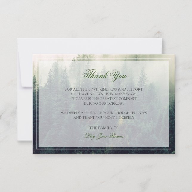 Forest Funeral Thank You Card Memorial Keepsake (Front)