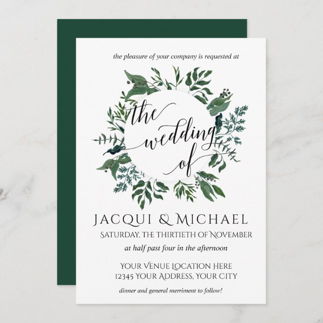 Forest Gathered Foliage Leaf Wreath Wedding Invitation (Front/Back)