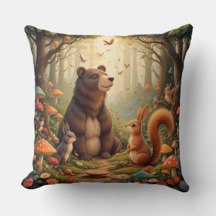 Forest Gathering of Cute Animals Cushion