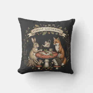 Forest Gathering Tea Party Woodland Animals Vintag Cushion