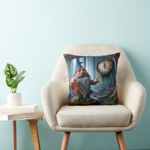 Forest Gnome On Five o'clock Time Cushion