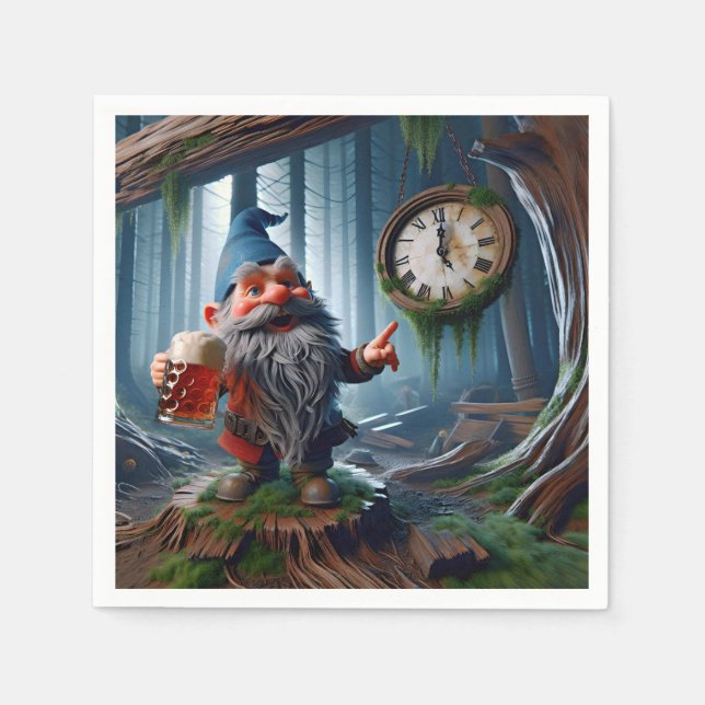 Forest Gnome On Five o'clock Time Napkin (Front)
