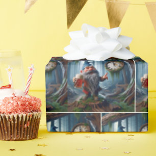 Forest Gnome On Five o'clock Time Wrapping Paper