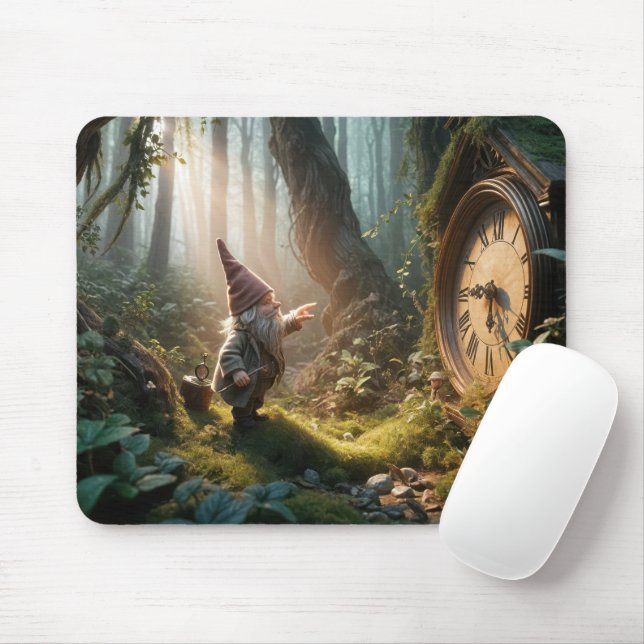 Forest Gnome With Old Clock Mouse Pad (With Mouse)