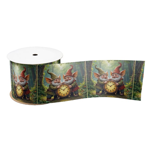 Forest Gnomes With Old Clock Satin Ribbon (Spool)