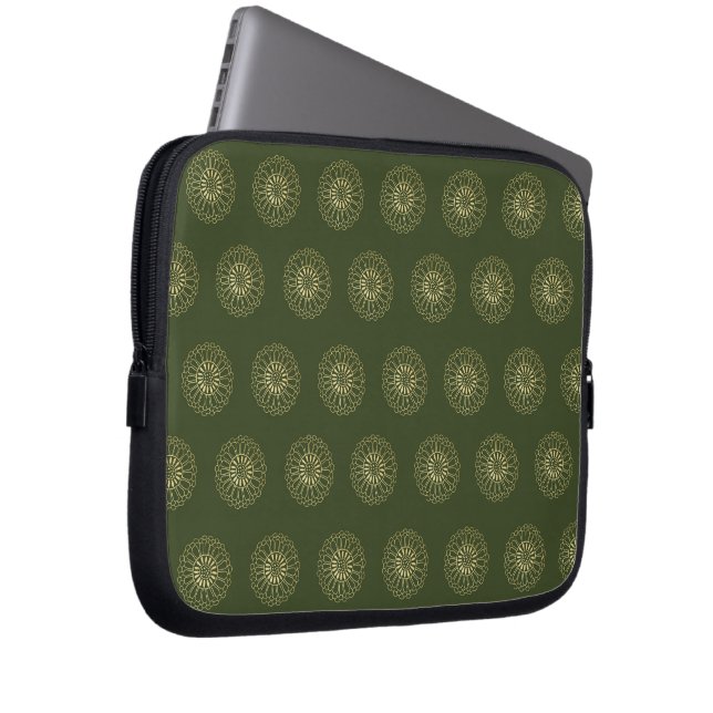 Forest | Golden Zinnia Flower Medallions Laptop Sleeve (Front Right)