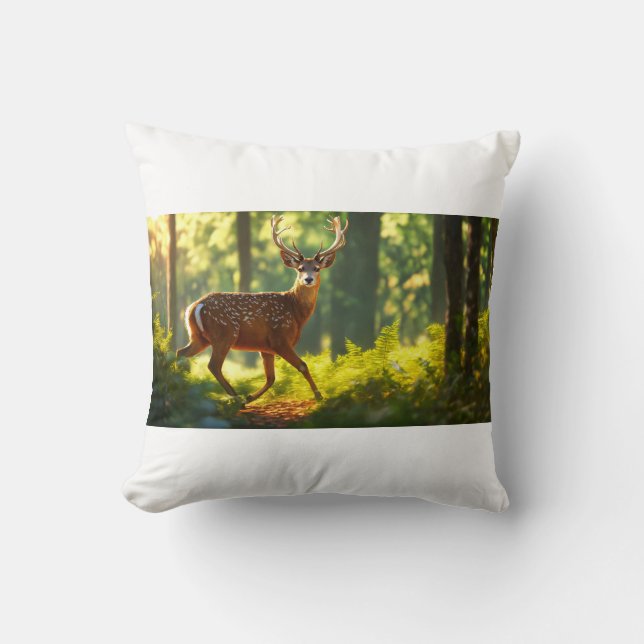 Forest Grace – A Swift Deer in Motion Cushion (Front)
