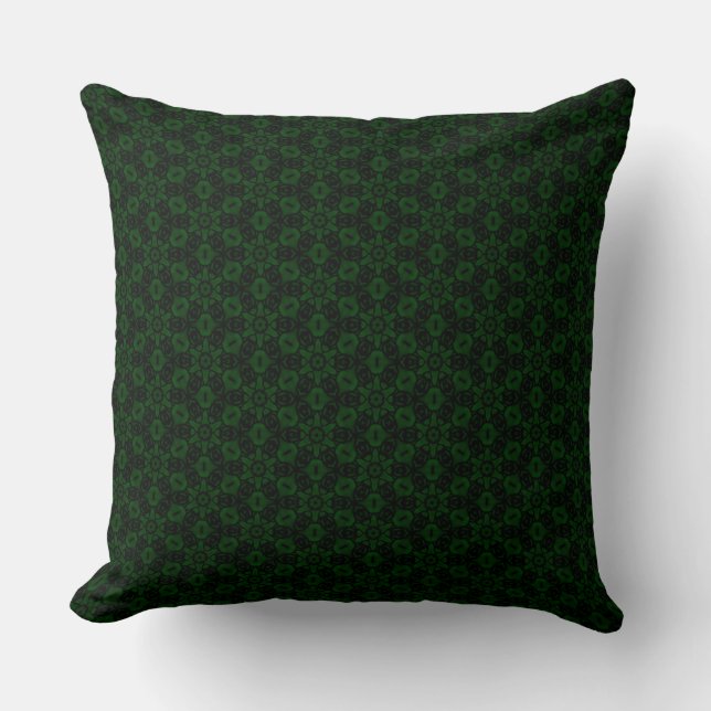 Forest Green Abstract Floral Pattern Throw Pillow (Front)