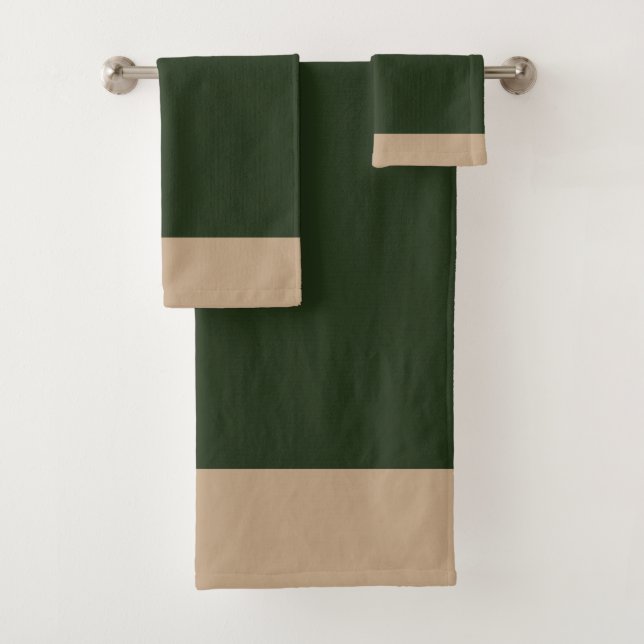 Forest Green  And Beige  Bath Towel Set (Insitu)