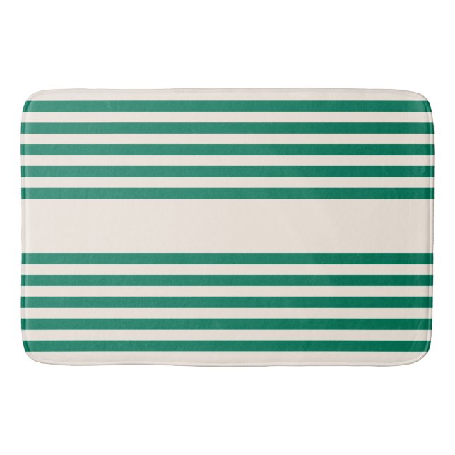 Forest green and beige five stripes pattern bath mat (Front)