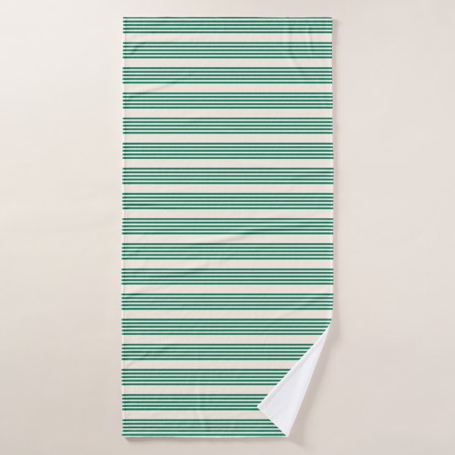 Forest green and beige five stripes pattern bath towel (Bath Towel)