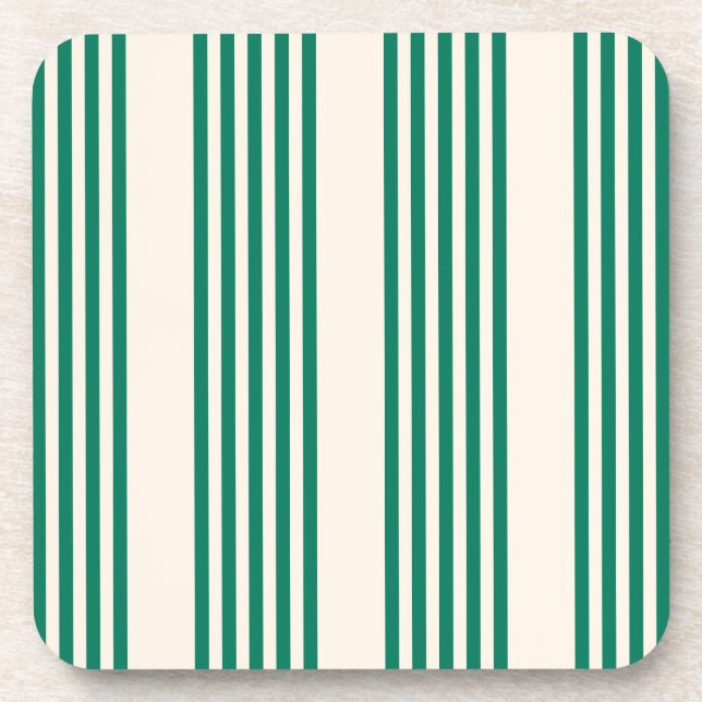 Forest green and beige five stripes pattern coaster (Front)