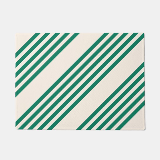 Forest green and beige five stripes pattern doormat (Front)