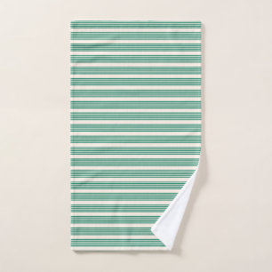 Forest green and beige five stripes pattern hand towel