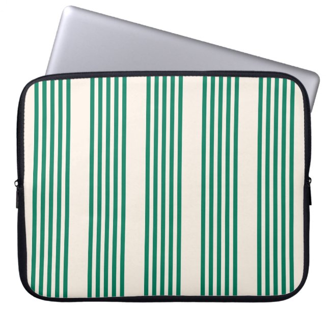 Forest green and beige five stripes pattern laptop sleeve (Front)