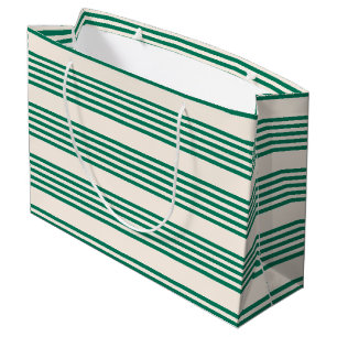Forest green and beige five stripes pattern large gift bag