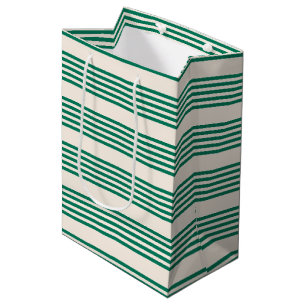 Forest green and beige five stripes pattern medium gift bag