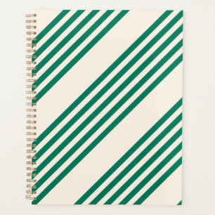 Forest green and beige five stripes pattern planner