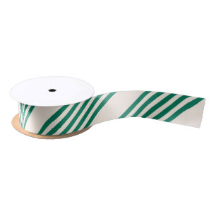 Forest green and beige five stripes pattern satin ribbon