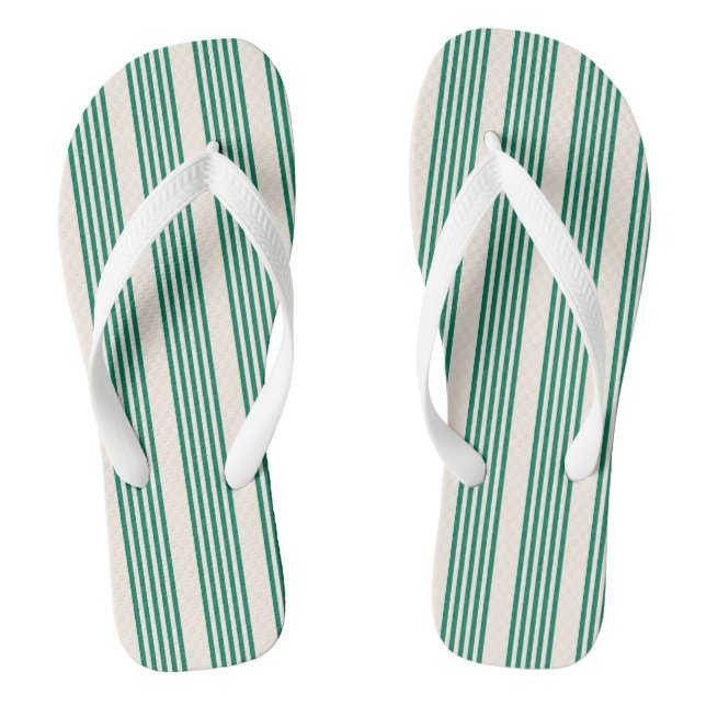 Forest green and beige five stripes pattern thongs (Footbed)
