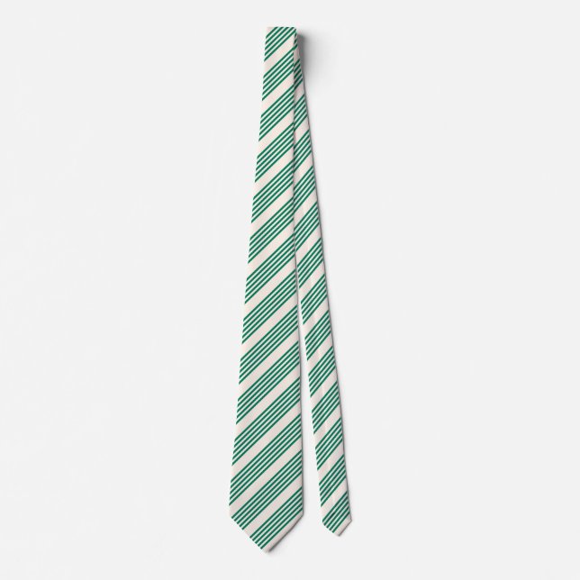 Forest green and beige five stripes pattern tie (Front)