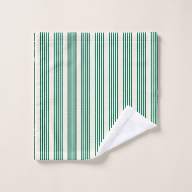 Forest green and beige five stripes pattern wash cloth (Wash Cloth)