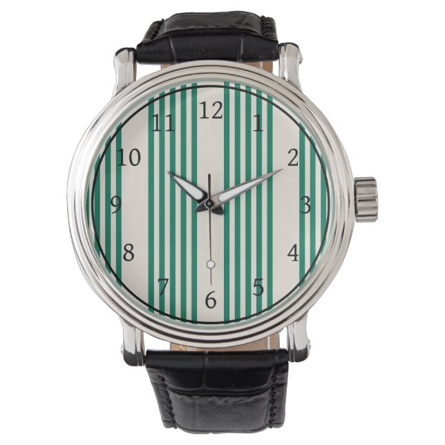 Forest green and beige five stripes pattern watch (Front)