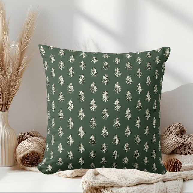 Forest Green and Beige Pine Trees Christmas Cushion (Creator Uploaded)