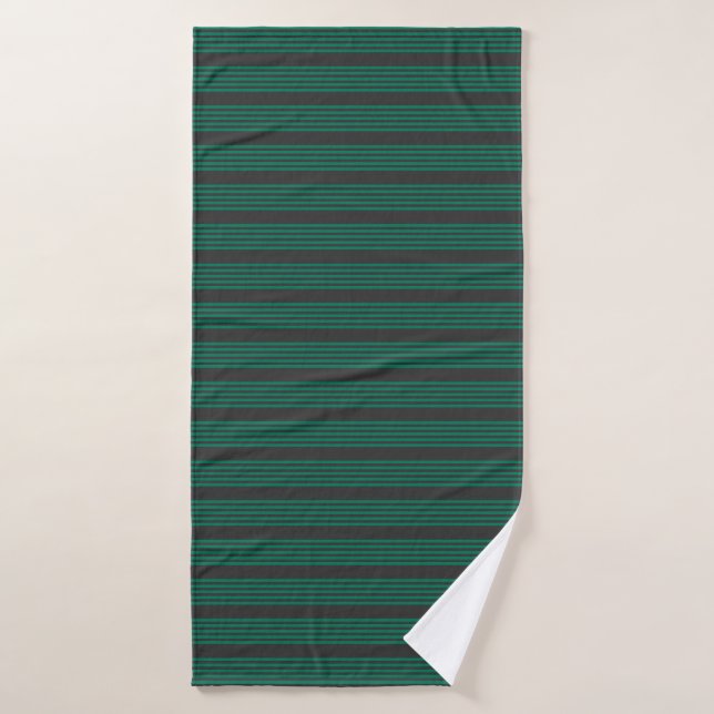 Forest green and charcoal fives stripe pattern bath towel (Bath Towel)