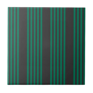 Forest green and charcoal fives stripe pattern ceramic tile
