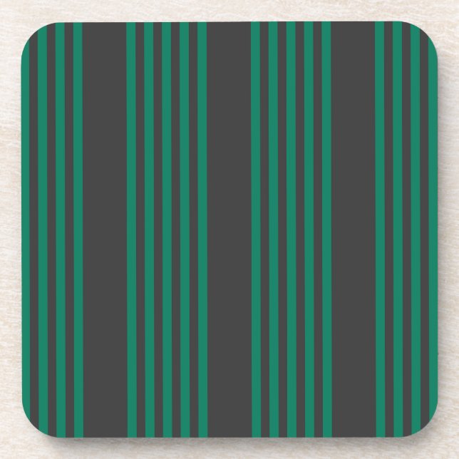 Forest green and charcoal fives stripe pattern coaster (Front)