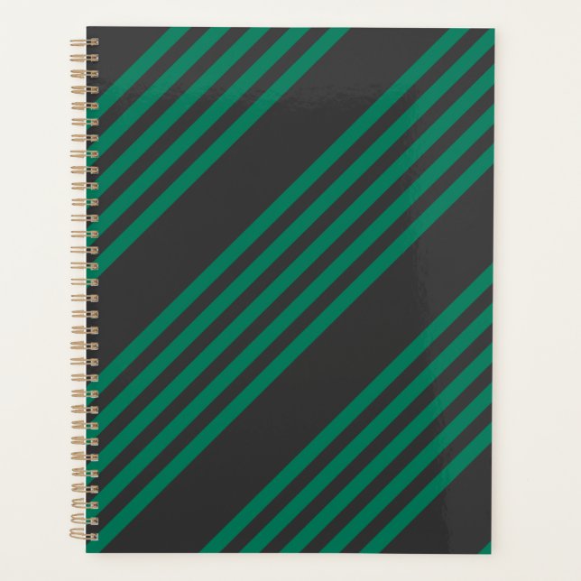 Forest green and charcoal fives stripe pattern planner (Front)
