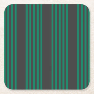 Forest green and charcoal fives stripe pattern square paper coaster
