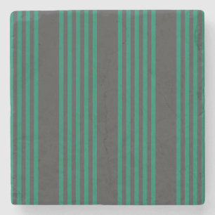 Forest green and charcoal fives stripe pattern stone coaster
