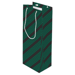 Forest green and charcoal fives stripe pattern wine gift bag