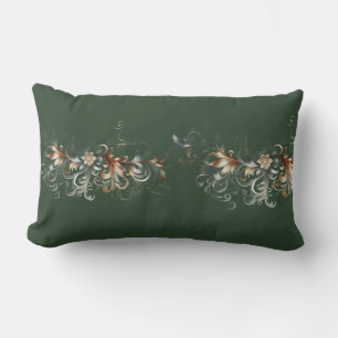 Forest Green and Elegant Gold Lumbar Cushion