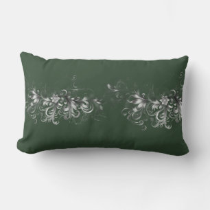 Forest Green and Elegant Silver Lumbar Cushion